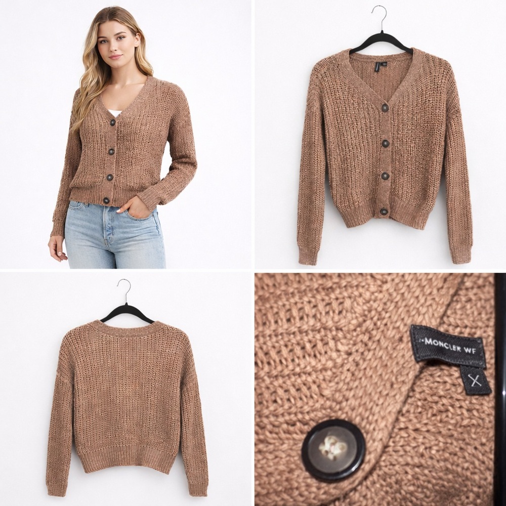 Chunky Knit Button-Front Cardigan | Neutral Brown | Size XS